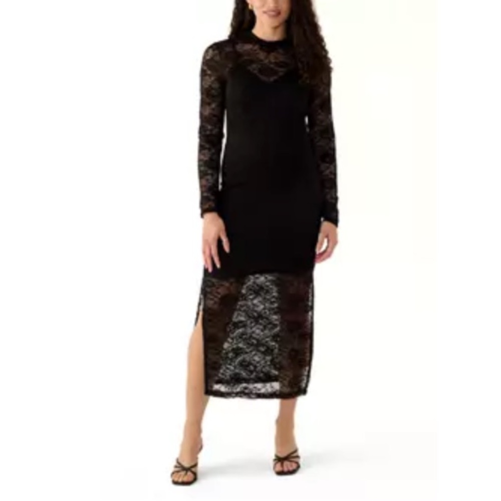 Sophisticated Black Lace Long Sleeve Bodycon Dress